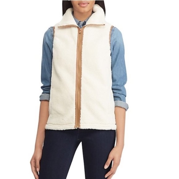 Chaps Faux Shearling Mockneck Vest - Picture 1 of 9